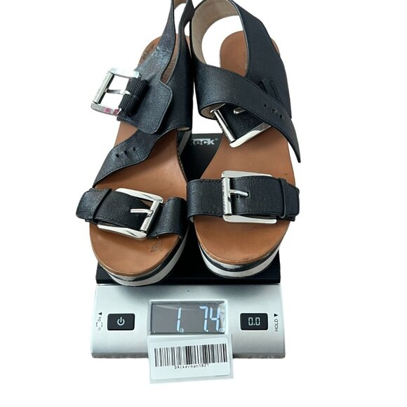 Michael Kors Warren Sandals Size 7 Black White Platform Heels Leather - Picture 9 of 9